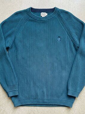 Vintage Chaps Ralph Lauren Teal Ribbed Raglan Knit Sweater Large Cotton Crest